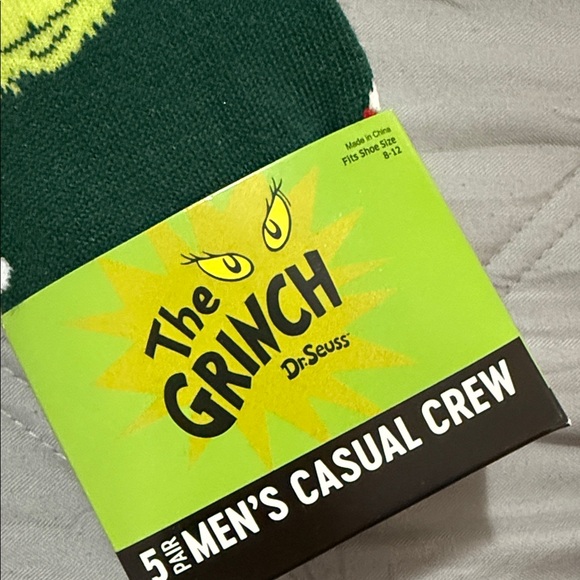 Dr. Seuss Grinch Men's Crew Socks - Red, Green, Yellow - Picture 2 of 3